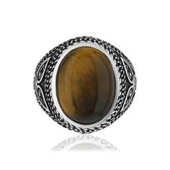 Bague argent 925 vieilli oeil de tigre