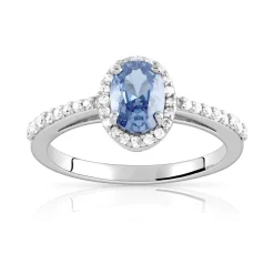 Bague argent 925 zirconia bleu ovale et blancs