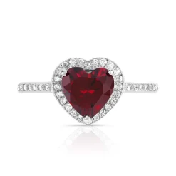 Bague argent 925 zirconia rouge coeur et zirconias blancs