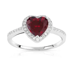 Bague argent 925 zirconia rouge coeur et zirconias blancs