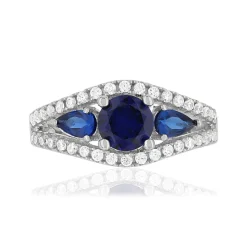 Bague argent 925 3 zirconias bleus et zirconias blancs