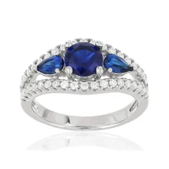 Bague argent 925 3 zirconias bleus et zirconias blancs
