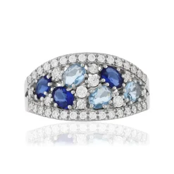 Bague argent 925 zirconias bleus et blancs