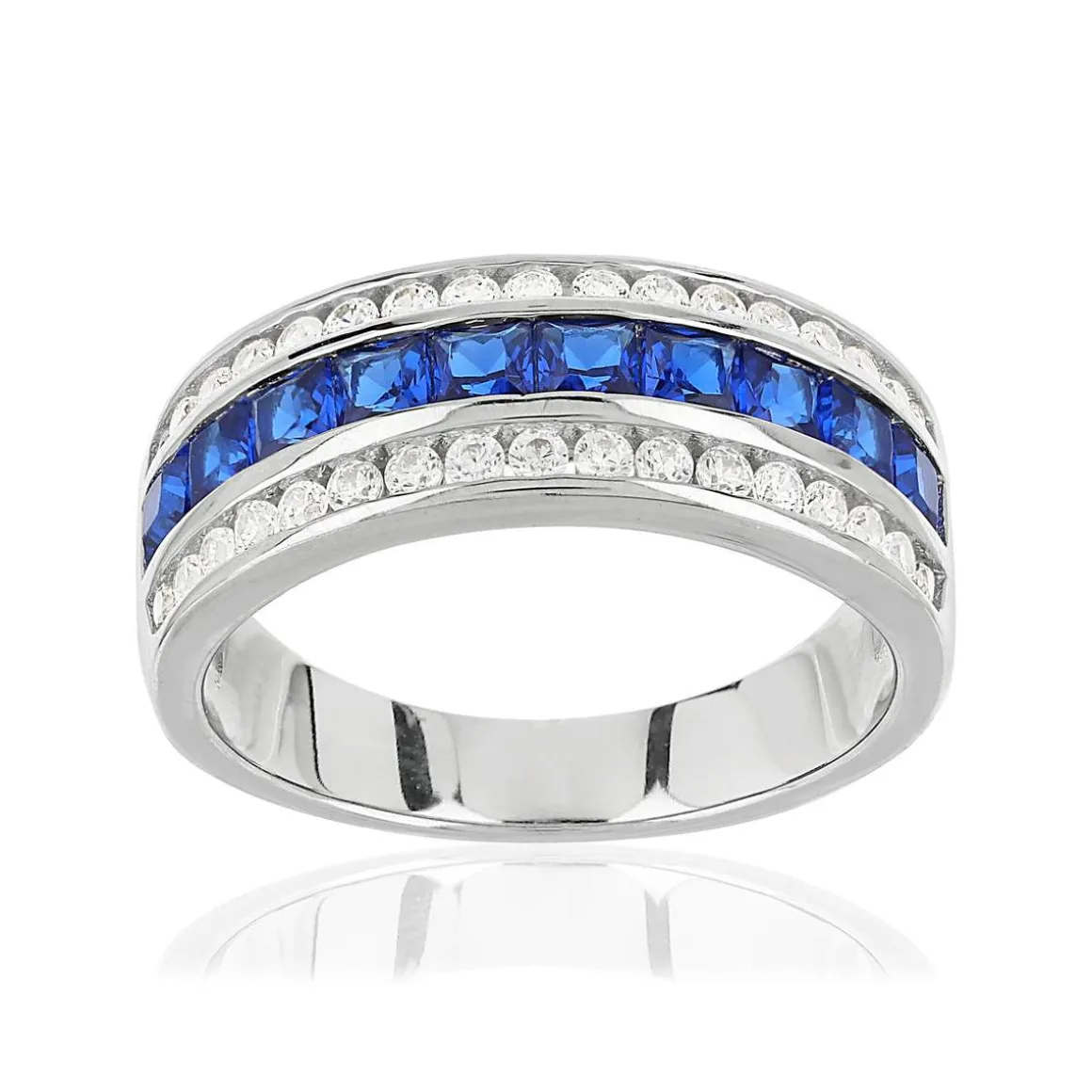 Bague argent 925 zirconias bleus et zirconias blancs