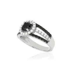 Bague argent 925, zirconias noirs et blancs.