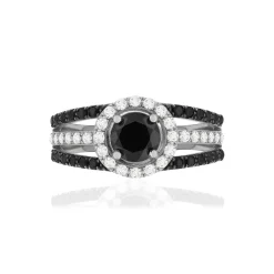 Bague argent 925, zirconias noirs et blancs.