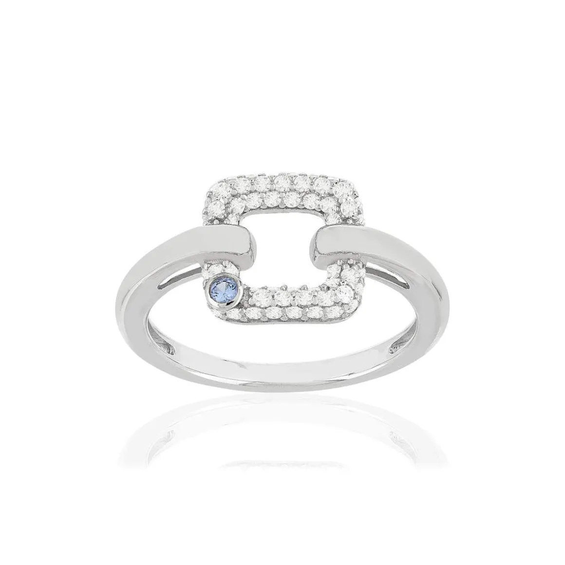Bague argent 925 zirconias pierre imitation motif carré