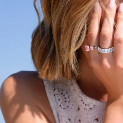 Bague argent 925 zirconias rose