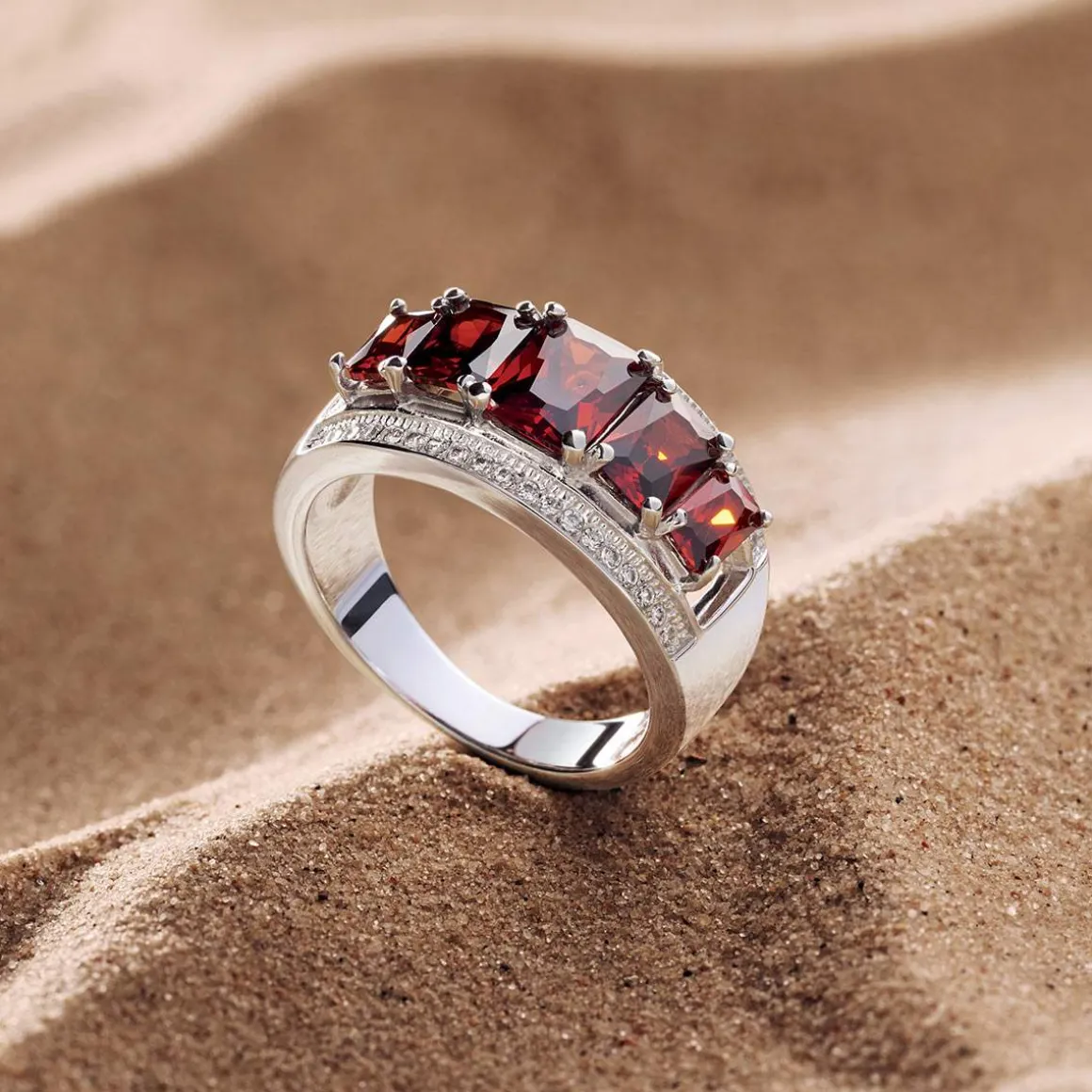 Bague argent 925 zirconias rouges