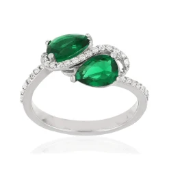 Bague argent 925 zirconias verts taille poire et blancs