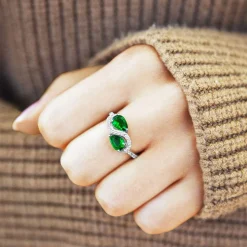 Bague argent 925 zirconias verts taille poire et blancs