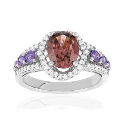 Bague argent 925 zirconias violet, rose et blanc