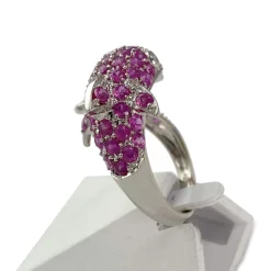 Bague dauphin d'occasion or 585 blanc rubis diamants
