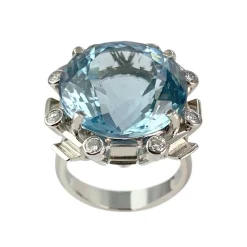 Bague d'occasion or 750 blanc aigue marine diamants