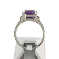 Bague d'occasion or 750 blanc améthyste diamants