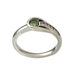 Bague d'occasion or 585 blanc diamants vert et blancs