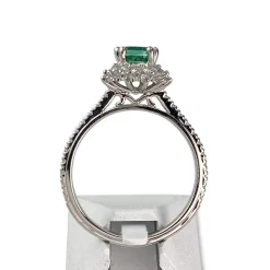 Bague d'occasion or 585 blanc diamants synthétques verre vert
