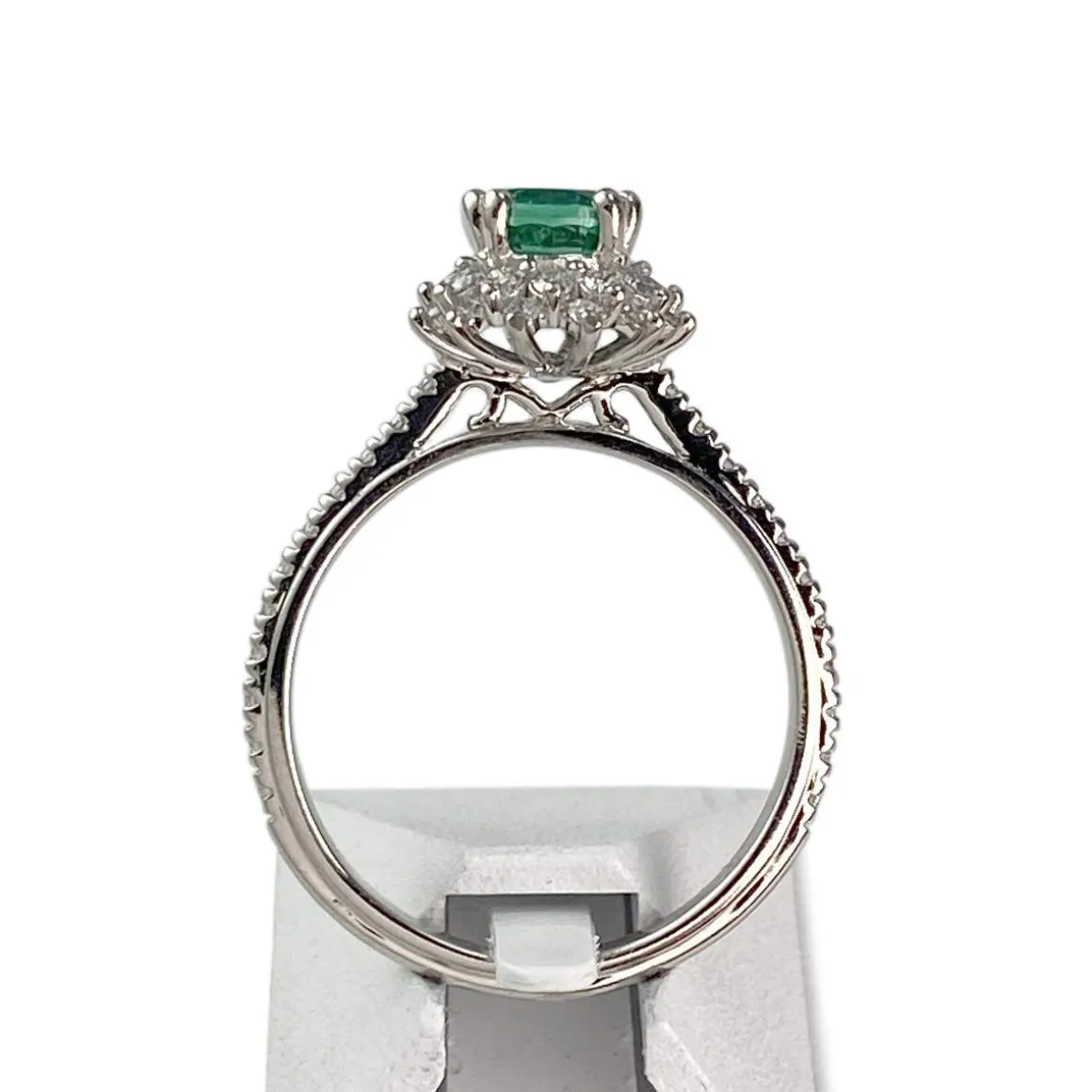 Bague d'occasion or 585 blanc diamants synthétques verre vert