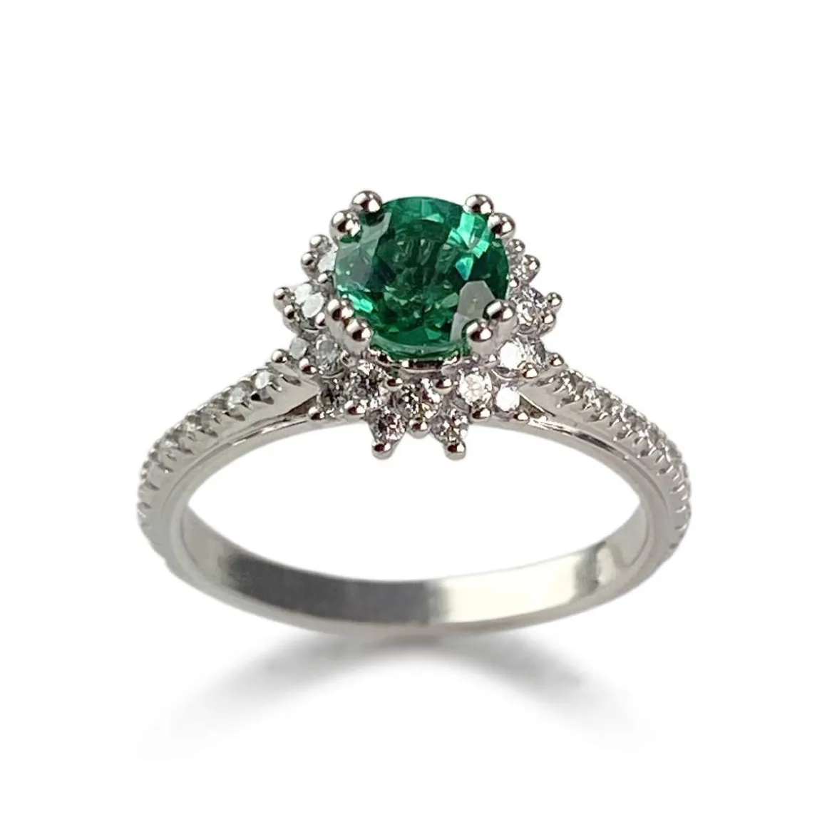 Bague d'occasion or 585 blanc diamants synthétques verre vert