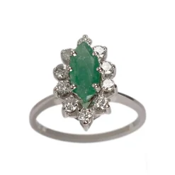 Bague d'occasion or 750 blanc diamants émeraude