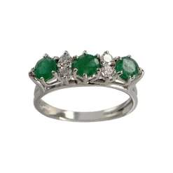 Bague d'occasion or 750 blanc diamants émeraudes