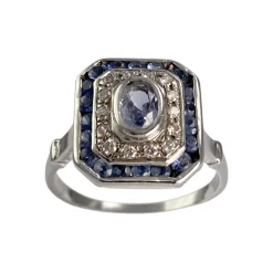Bague d'occasion or 750 blanc diamants et saphirs