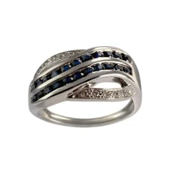 Bague d'occasion or 750 blanc diamants saphirs