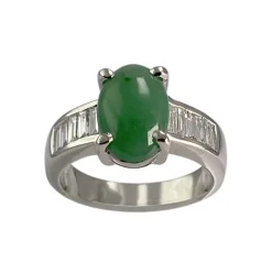Bague d'occasion or 750 blanc jade et diamants