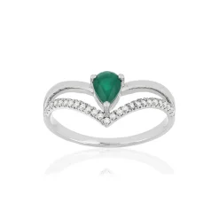 Bague d'occasion or blanc 750, émeraude, diamants.