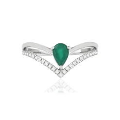 Bague d'occasion or blanc 750, émeraude, diamants.