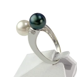 Bague d'occasion or 750 blanc perle de culture de chine perle de culture de chine diamant