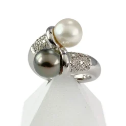Bague d'occasion or 750 blanc perle de culture diamants