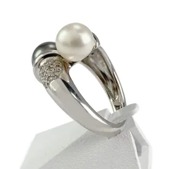 Bague d'occasion or 750 blanc perle de culture diamants