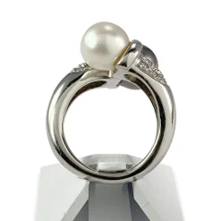 Bague d'occasion or 750 blanc perle de culture diamants
