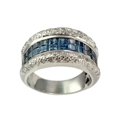 Bague d'occasion or 750 blanc saphirs diamants