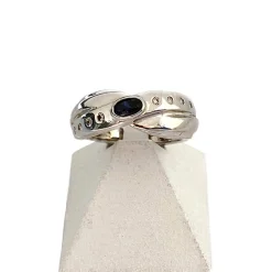 Bague d'occasion or 750 blanc saphir et diamants