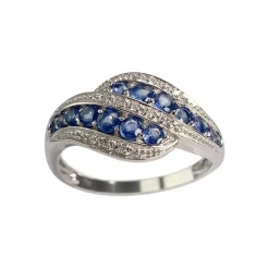Bague d'occasion or 750 blanc saphirs, diamants