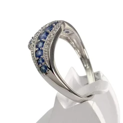 Bague d'occasion or 750 blanc saphirs, diamants