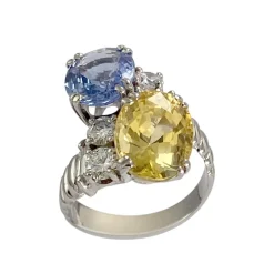 Bague d'occasion or 750 blanc saphir, saphir jaune et diamants