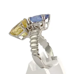 Bague d'occasion or 750 blanc saphir, saphir jaune et diamants