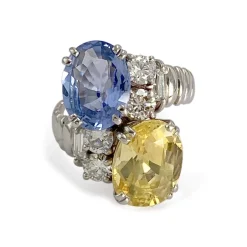 Bague d'occasion or 750 blanc saphir, saphir jaune et diamants