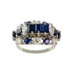 Bague d'occasion or 750 blanc saphir saphir saphir diamant diamant