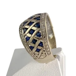 Bague d'occasion or 375  et rhodiée diamants saphirs