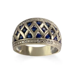Bague d'occasion or 375  et rhodiée diamants saphirs