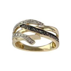 Bague d'occasion or 750 jaune avec diamants blancs et diamants noirs traités