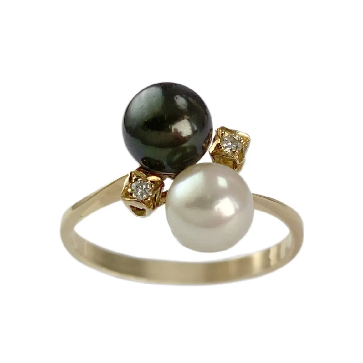 Bague d'occasion or 750 jaune diamants perles de culture