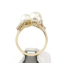 Bague d'occasion or 750 jaune diamants perles de culture
