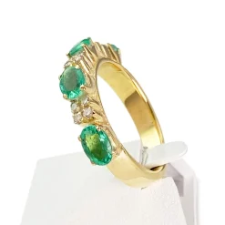 Bague d'occasion or 750 jaune diamants émeraudes