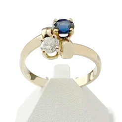 Bague d'occasion or 750 jaune diamant saphir