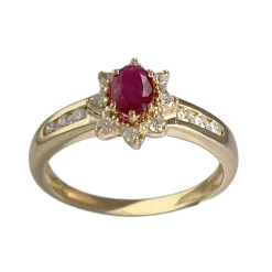 Bague d'occasion or 750 jaune diamants, rubis